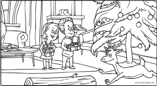 Cat in the hat Christmas coloring page