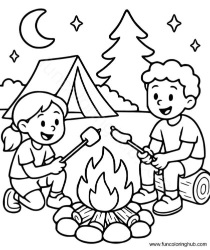 Children Camping Coloring Pages