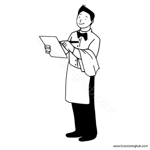 Community helper waiter coloring page Community helper waiter coloring page