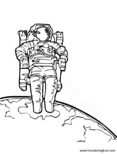 Cosmonaut in the outer space coloring page
