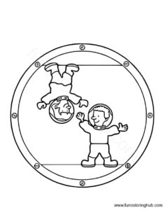 Floating astronauts coloring page