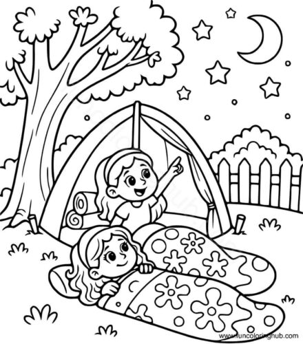 Girls Camping Coloring Page