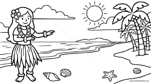 Hula Hoop Dancer On The Beach Coloring Page
