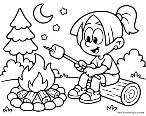 Roasting Marshmallows Camping Coloring Page