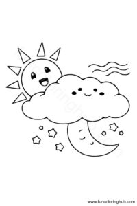 Sun moon and cloud coloring page Sun moon and cloud coloring page