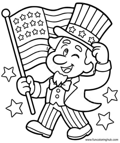 Uncle Sam With American Flag Coloring Page