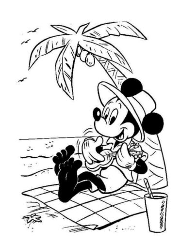 Mickey Enjoying Summer Coloring Page Mickey Enjoying Summer Coloring Page