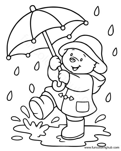 Paddington Bear Enjoying Rainy Day Coloring Page Paddington Bear Enjoying Rainy Day Coloring Page