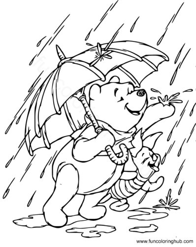 Pooh And Piglet Enjoying Rainfall Coloring Picture Pooh And Piglet Enjoying Rainfall Coloring Picture