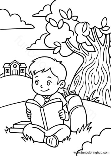 Boy reading in school field Boy reading in school field