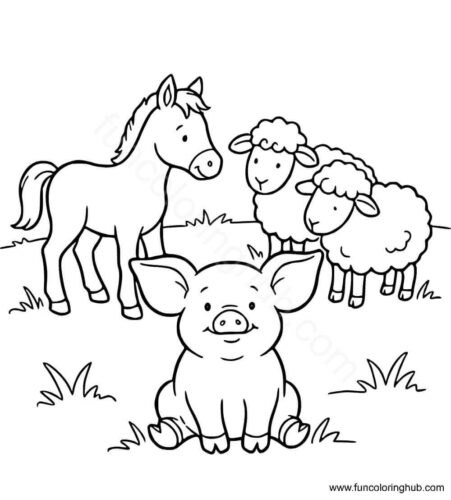 Cute Farm Animals coloring page
