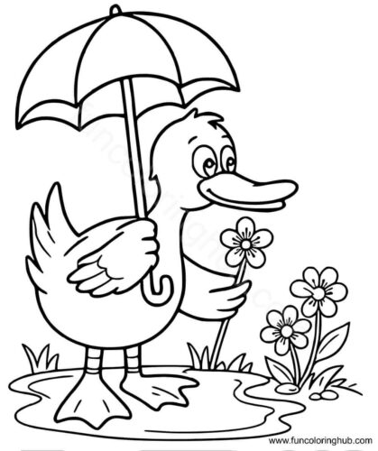 Duck sniffing flower