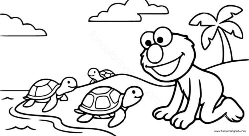 Elmo looking at turtles Elmo looking at turtles