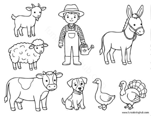 Farmer With Farm Animals coloring page