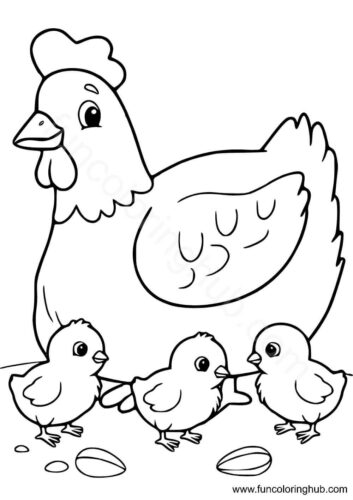 Hen with her Chicks coloring page