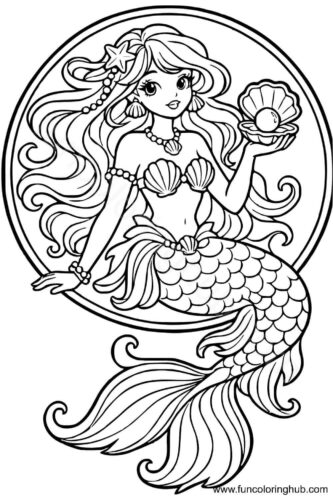 Intricate mermaid coloring page