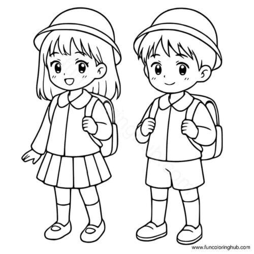 Japanese school kids coloring page Japanese school kids coloring page