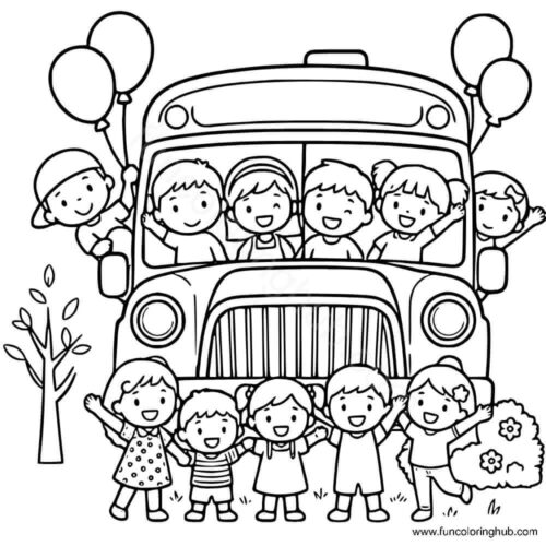 Kids in school bus coloring page Kids in school bus coloring page