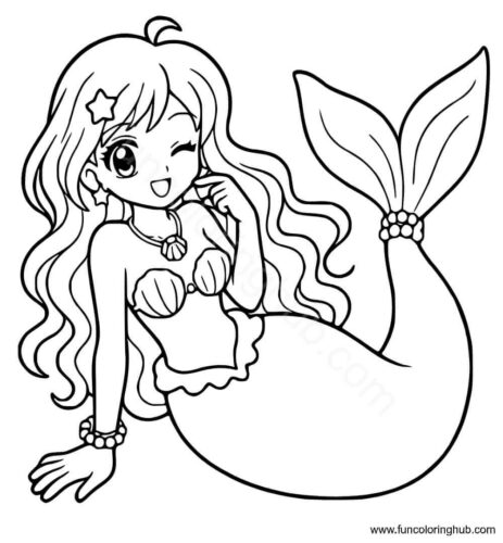 Kawaii mermaid coloring page