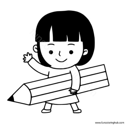 School girl with a huge pencil School girl with a huge pencil