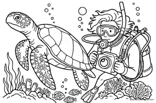 Scuba Diver with a turtle Scuba Diver with a turtle