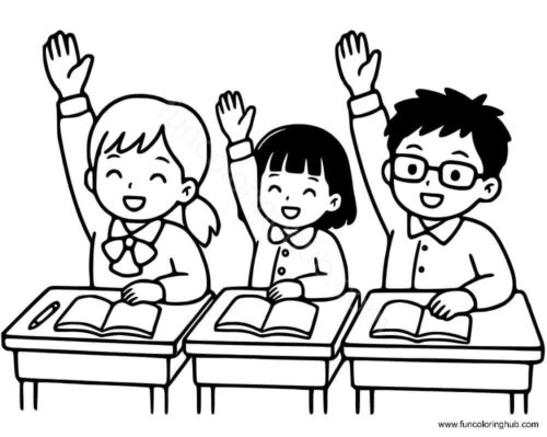 Students at class coloring page Students at class coloring page