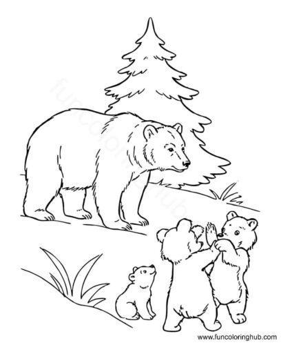 A bear family coloring page A bear family coloring page