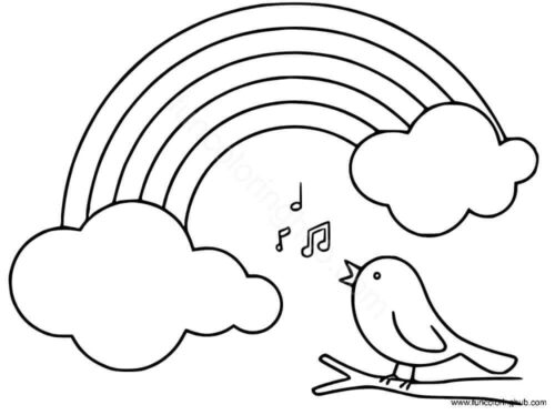 Bird singing near the rainbow Bird singing near the rainbow