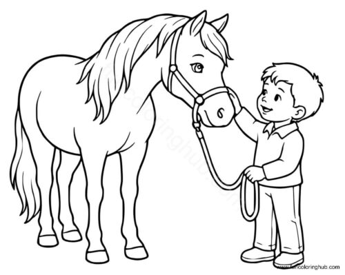 Boy with Horse Coloring Page Boy with Horse Coloring Page