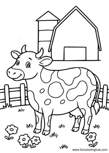 Cow In Farm Coloring Page