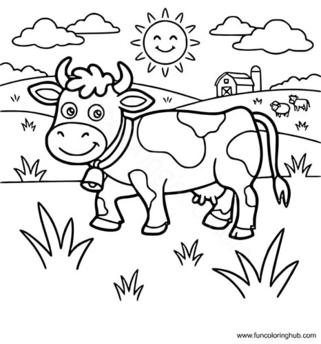 Cow In The Field Coloring Page