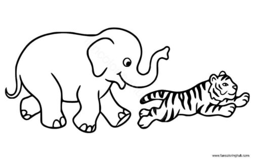 Elephant and Tiger coloring page Elephant and Tiger coloring page