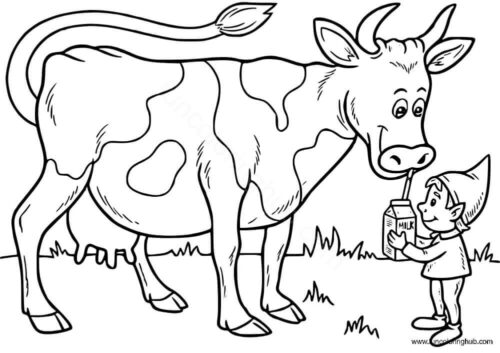 Elf Feeding Cow Coloring Page