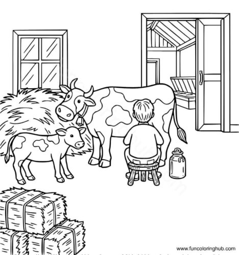 Farmer Milking Cow Coloring Page