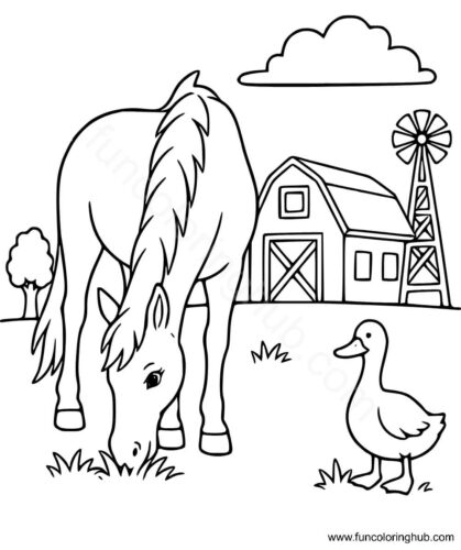 Horse At Farm Coloring Page Horse At Farm Coloring Page