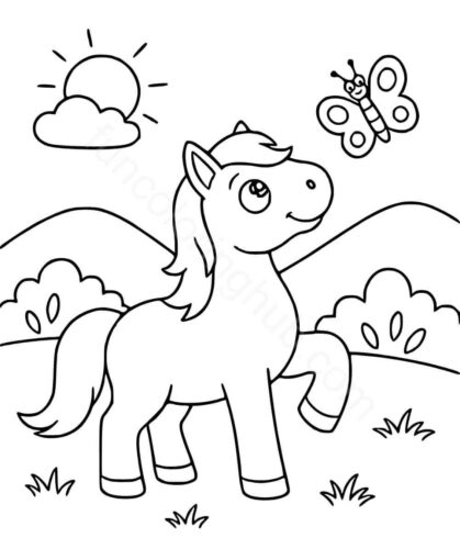 Horse With Butterfly Coloring Page Horse With Butterfly Coloring Page