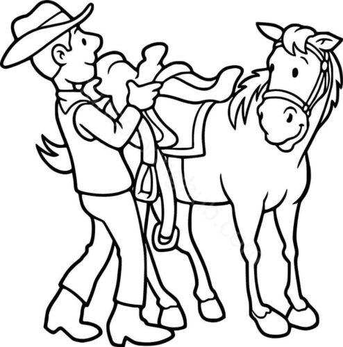 Putting On A Saddle coloring page Putting On A Saddle coloring page