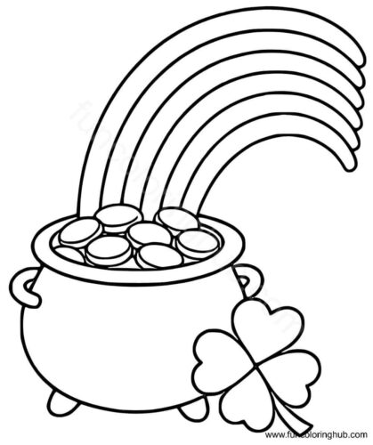 Rainbow and pot of gold coloring page Rainbow and pot of gold coloring page