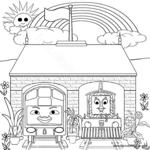 Rainbow over Thomas and Friends locomotives Rainbow over Thomas and Friends locomotives