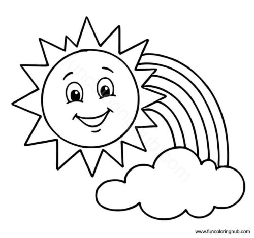 Rainbow sun and cloud coloring page Rainbow sun and cloud coloring page