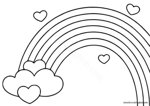 Rainbow with hearts coloring page Rainbow with hearts coloring page