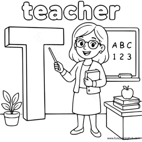 T is for Teacher colouring page T is for Teacher colouring page