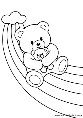 Teddy bear on the rainbow coloring page Teddy bear on the rainbow coloring page