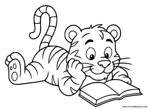 Tiger Reading Coloring Page Tiger Reading Coloring Page