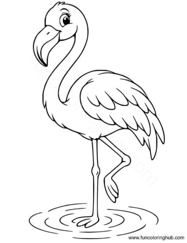 Cartoon flamingo in the water Cartoon flamingo in the water coloring image