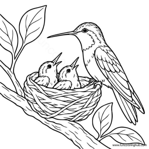 Copper rumped Hummingbird with its babies Copper rumped Hummingbird with its babies coloring page