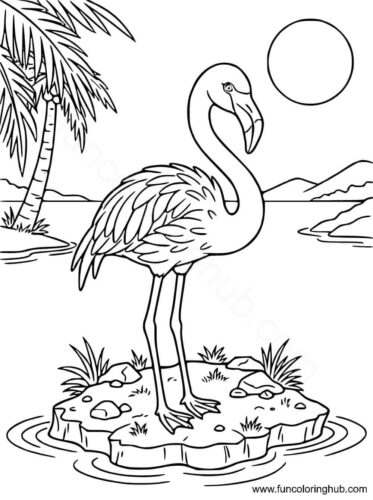 Flamingo on the island Flamingo on the island colouring page