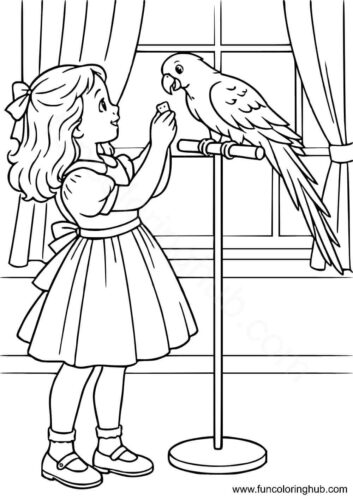 Girl with her pet parrot