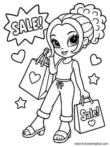 Glamour Girl Shopping Coloring Pages Lisa Frank