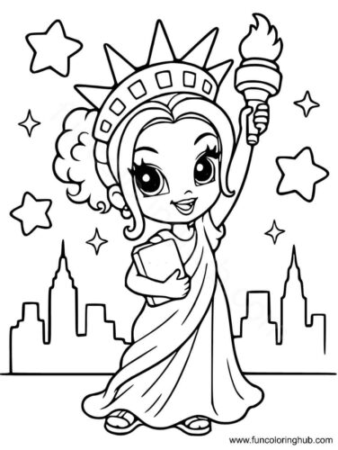 Lisa Frank Glamour Girl As Statue Of Liberty Coloring Page